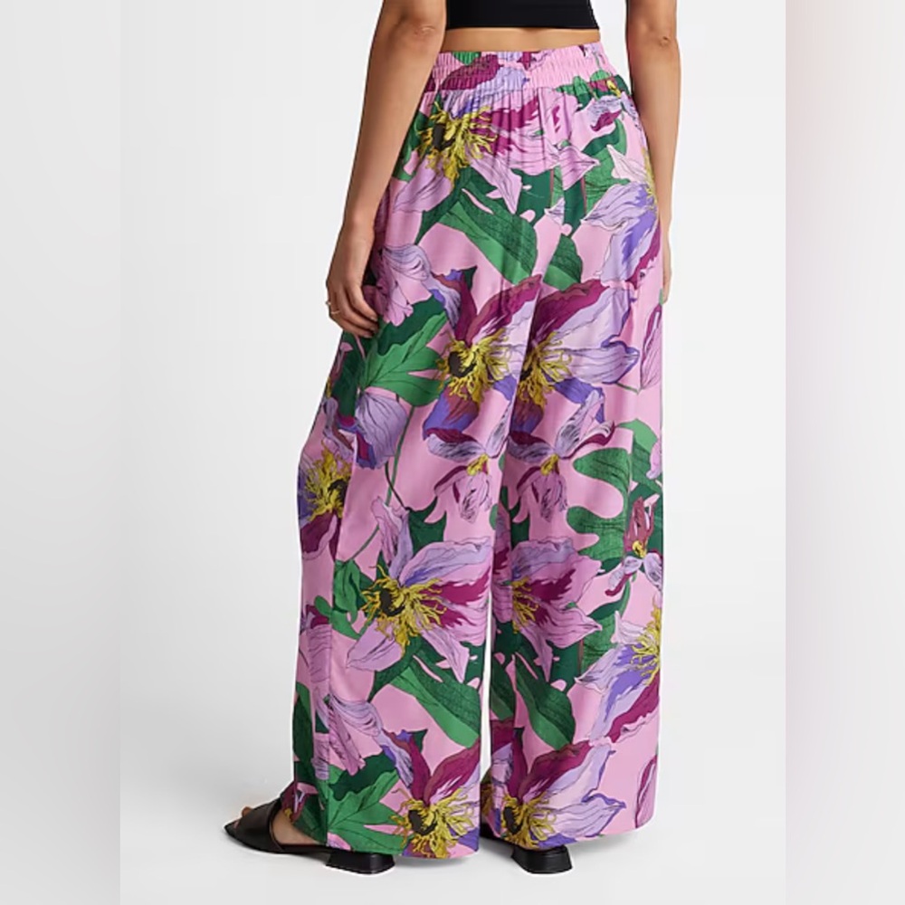 Express High Waisted Floral Pull On Wide Leg Pant Pink Size S NWOT - Picture 2 of 16